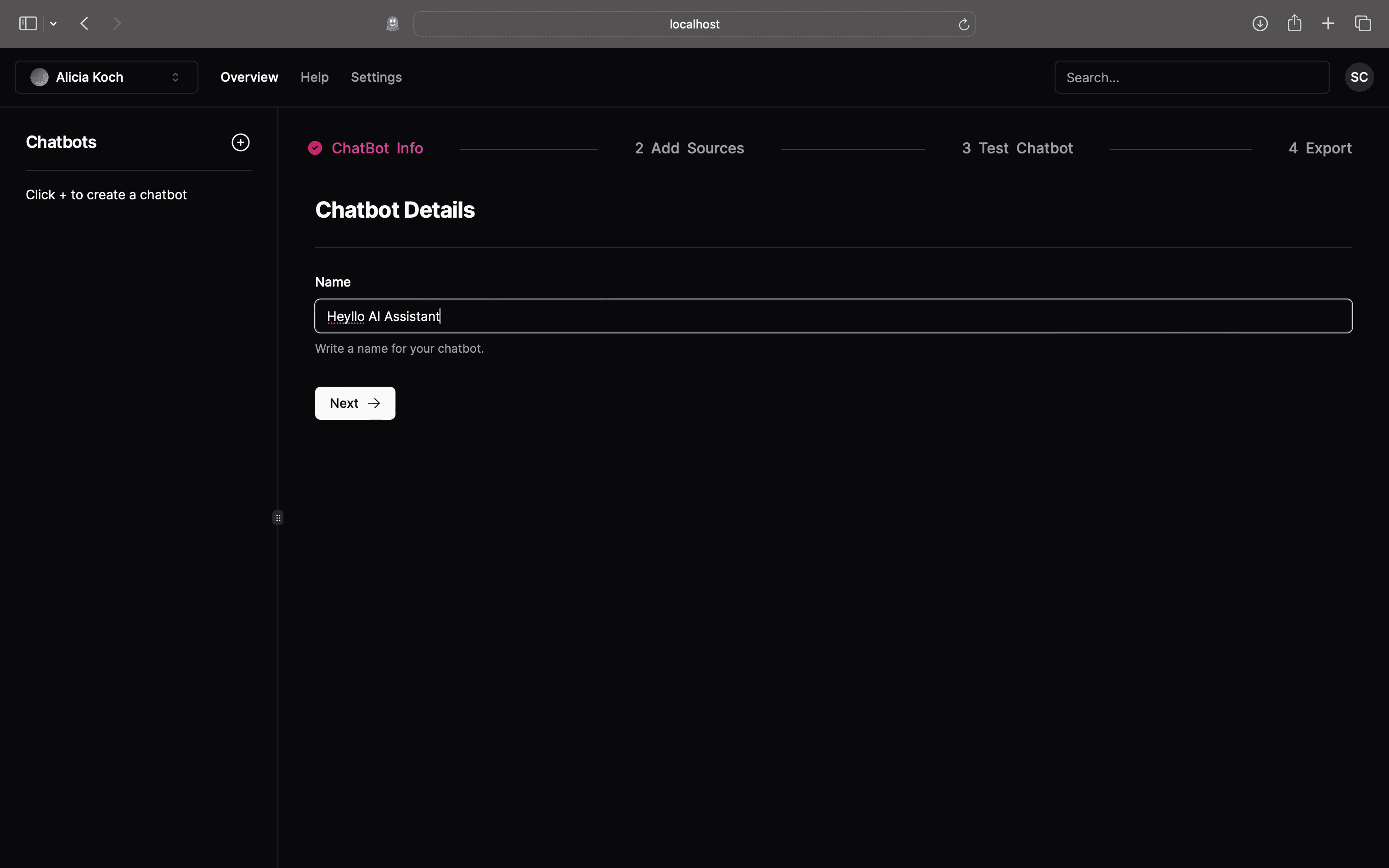 Chatbot setup and design interface