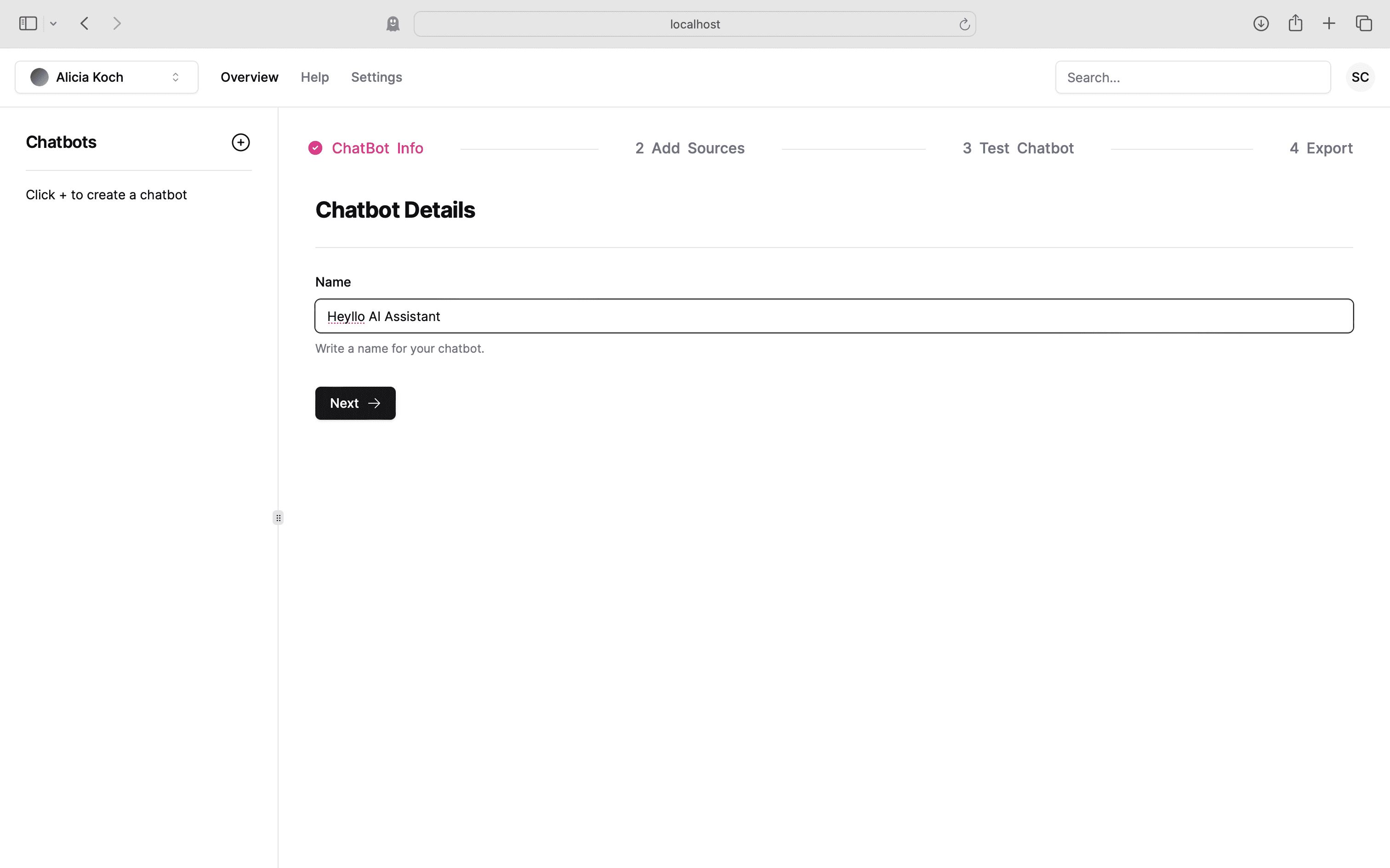 Chatbot setup and design interface